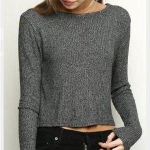 Brandy Melville Dark Gray Ribbed Crop Pullover - One Size OS